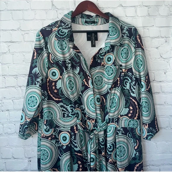 BRAND NWT Reborn New York Green, Black & Pink long dress size 2X - Picture 5 of 13